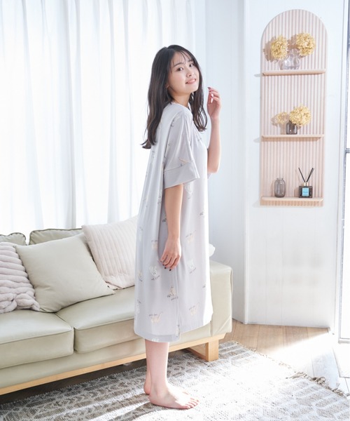 PAUL&JOE（ポールアンドジョー）の「【PAUL&JOE】フルカラーヌネット＆ジプシープリント　半袖ワンピース（ルームウェア/パジャマ・レディース・アイボリー/サックスブルー・M-L）」の18枚目の写真