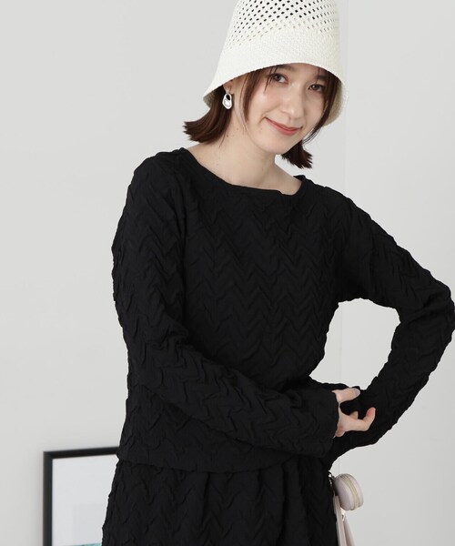 N.（N. Natural Beauty Basic）（エヌエヌナチュラルビューティーベーシック）の「◆【セットアップ対応】ふくれジャガードブラウス（シャツ/ブラウス・レディース・クリーム/ブラック・MEDIUM）」の4枚目の写真