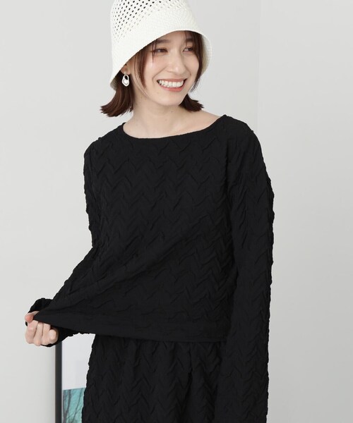 N.（N. Natural Beauty Basic）（エヌエヌナチュラルビューティーベーシック）の「◆【セットアップ対応】ふくれジャガードブラウス（シャツ/ブラウス・レディース・クリーム/ブラック・MEDIUM）」の5枚目の写真