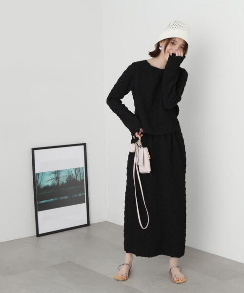 N.（N. Natural Beauty Basic）（エヌエヌナチュラルビューティーベーシック）の「◆【セットアップ対応】ふくれジャガードブラウス（シャツ/ブラウス・レディース・クリーム/ブラック・MEDIUM）」の6枚目の写真