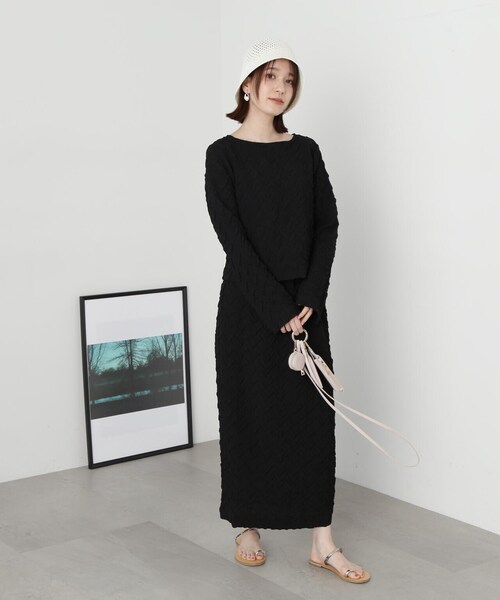 N.（N. Natural Beauty Basic）（エヌエヌナチュラルビューティーベーシック）の「◆【セットアップ対応】ふくれジャガードブラウス（シャツ/ブラウス・レディース・クリーム/ブラック・MEDIUM）」の7枚目の写真