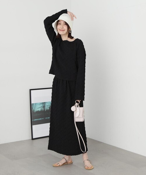 N.（N. Natural Beauty Basic）（エヌエヌナチュラルビューティーベーシック）の「◆【セットアップ対応】ふくれジャガードブラウス（シャツ/ブラウス・レディース・クリーム/ブラック・MEDIUM）」の8枚目の写真