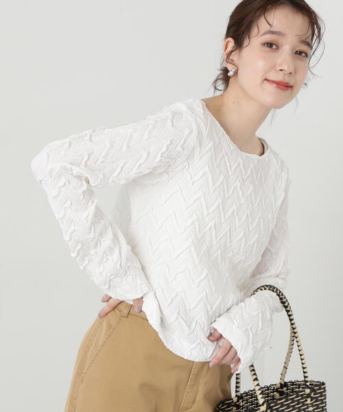 N.（N. Natural Beauty Basic）（エヌエヌナチュラルビューティーベーシック）の「◆【セットアップ対応】ふくれジャガードブラウス（シャツ/ブラウス・レディース・クリーム/ブラック・MEDIUM）」の10枚目の写真