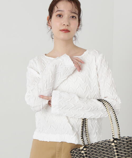 N.（N. Natural Beauty Basic）（エヌエヌナチュラルビューティーベーシック）の「◆【セットアップ対応】ふくれジャガードブラウス（シャツ/ブラウス・レディース・クリーム/ブラック・MEDIUM）」の11枚目の写真