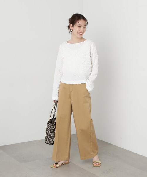 N.（N. Natural Beauty Basic）（エヌエヌナチュラルビューティーベーシック）の「◆【セットアップ対応】ふくれジャガードブラウス（シャツ/ブラウス・レディース・クリーム/ブラック・MEDIUM）」の14枚目の写真