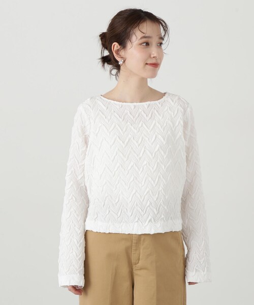 N.（N. Natural Beauty Basic）（エヌエヌナチュラルビューティーベーシック）の「◆【セットアップ対応】ふくれジャガードブラウス（シャツ/ブラウス・レディース・クリーム/ブラック・MEDIUM）」の16枚目の写真