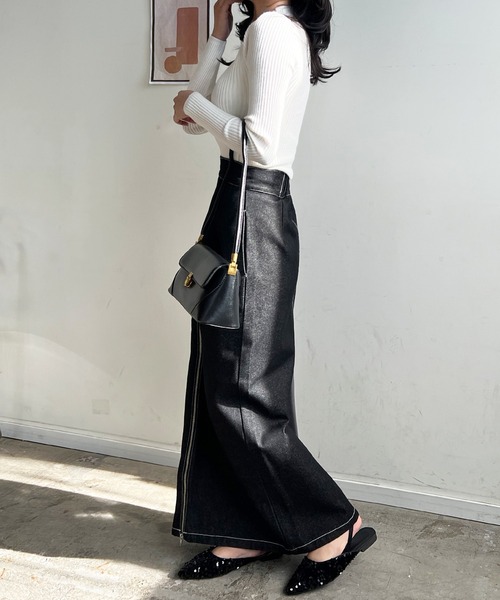 Futier land(フューティアランド)の「フロントジップデニムスカート(デニムスカート・レディース・ブラック/インディゴブルー・FREE)」の11枚目の写真