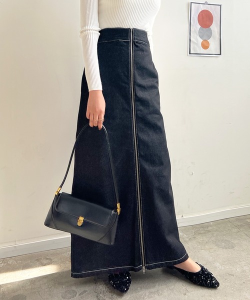 Futier land(フューティアランド)の「フロントジップデニムスカート(デニムスカート・レディース・ブラック/インディゴブルー・FREE)」の10枚目の写真