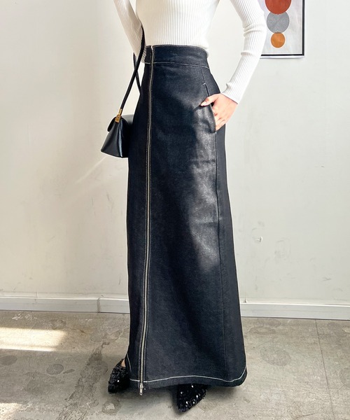 Futier land(フューティアランド)の「フロントジップデニムスカート(デニムスカート・レディース・ブラック/インディゴブルー・FREE)」の8枚目の写真