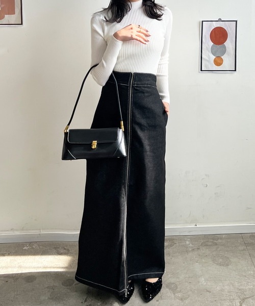 Futier land(フューティアランド)の「フロントジップデニムスカート(デニムスカート・レディース・ブラック/インディゴブルー・FREE)」の6枚目の写真