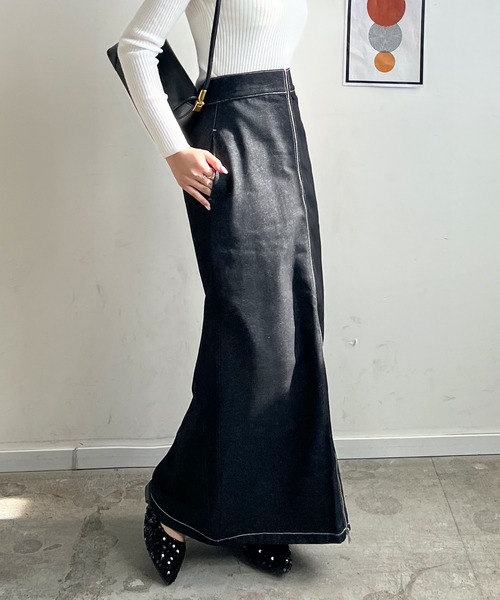 Futier land(フューティアランド)の「フロントジップデニムスカート(デニムスカート・レディース・ブラック/インディゴブルー・FREE)」の5枚目の写真