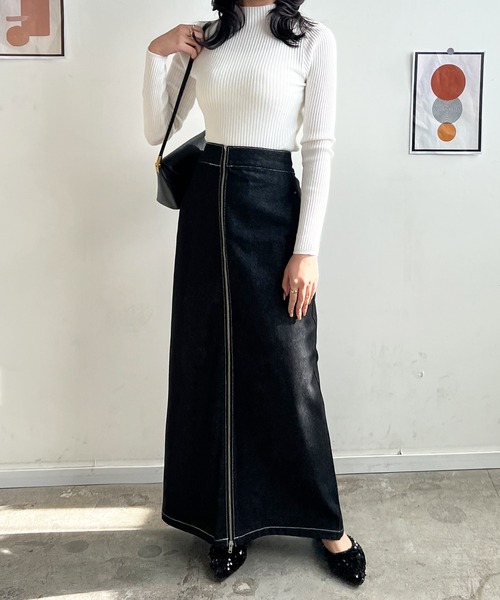 Futier land(フューティアランド)の「フロントジップデニムスカート(デニムスカート・レディース・ブラック/インディゴブルー・FREE)」の13枚目の写真