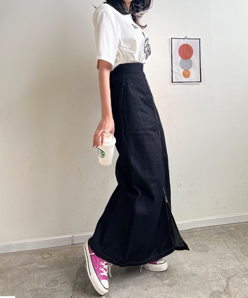 Futier land(フューティアランド)の「フロントジップデニムスカート(デニムスカート・レディース・ブラック/インディゴブルー・FREE)」の3枚目の写真