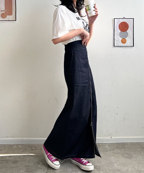 Futier land(フューティアランド)の「フロントジップデニムスカート(デニムスカート・レディース・ブラック/インディゴブルー・FREE)」の17枚目の写真