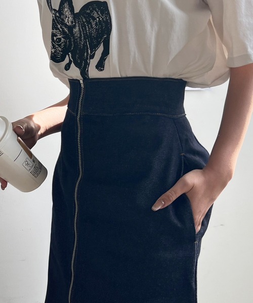 Futier land(フューティアランド)の「フロントジップデニムスカート(デニムスカート・レディース・ブラック/インディゴブルー・FREE)」の14枚目の写真