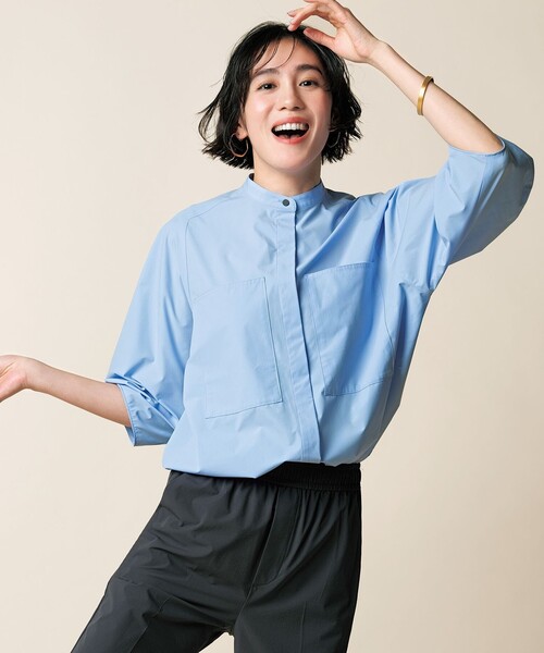 セール】【撥水/軽量/UVケア】FINE MOVE バンドカラーシャツ