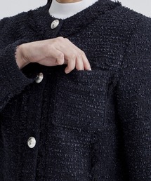 ボーダーズ アット バルコニー ノーカラー ツイード ジャケット ホワイト 36 ☆ボーダーズアットバルコニー ノーカラー ツイード ジャケット