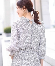 小花柄シャーリングブラウス/前後2way/洗える