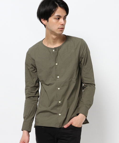 Lui's（ルイス）の「Lui's(ルイス) ノーカラーシャツ（シャツ/ブラウス・メンズ・ホワイト/カーキ/チャコールグレー・SMALL/MEDIUM）」の3枚目の写真