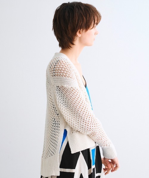 three dots - 1回着用のみ three dots ロングカーディガン three dots｜ベルト付ロングニットカーディガン