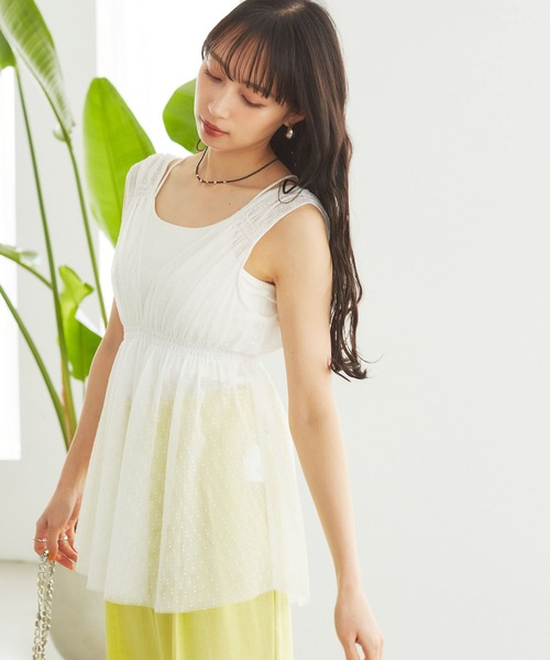 VIS（ビス）の「フロッキードットチュールチュニック（シャツ/ブラウス・レディース・ホワイト/ブラック/ダークブラウン・FREE）」の6枚目の写真