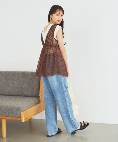 VIS（ビス）の「フロッキードットチュールチュニック（シャツ/ブラウス・レディース・ホワイト/ブラック/ダークブラウン・FREE）」の20枚目の写真