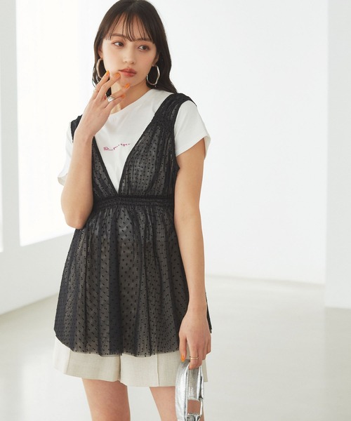 VIS（ビス）の「フロッキードットチュールチュニック（シャツ/ブラウス・レディース・ホワイト/ブラック/ダークブラウン・FREE）」の19枚目の写真