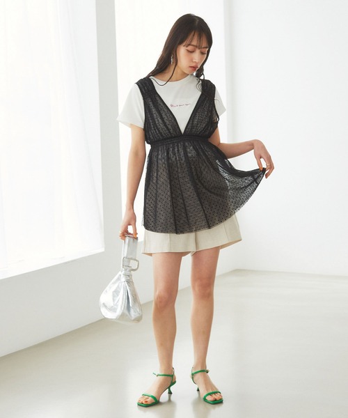 VIS（ビス）の「フロッキードットチュールチュニック（シャツ/ブラウス・レディース・ホワイト/ブラック/ダークブラウン・FREE）」の16枚目の写真