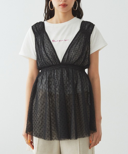 VIS（ビス）の「フロッキードットチュールチュニック（シャツ/ブラウス・レディース・ホワイト/ブラック/ダークブラウン・FREE）」の15枚目の写真