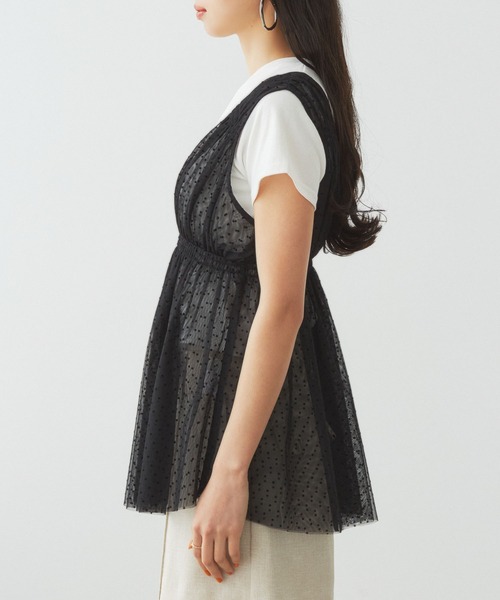 VIS（ビス）の「フロッキードットチュールチュニック（シャツ/ブラウス・レディース・ホワイト/ブラック/ダークブラウン・FREE）」の14枚目の写真
