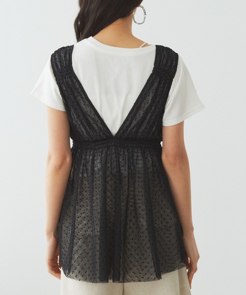 VIS（ビス）の「フロッキードットチュールチュニック（シャツ/ブラウス・レディース・ホワイト/ブラック/ダークブラウン・FREE）」の13枚目の写真