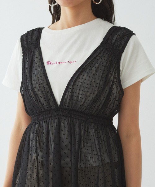 VIS（ビス）の「フロッキードットチュールチュニック（シャツ/ブラウス・レディース・ホワイト/ブラック/ダークブラウン・FREE）」の12枚目の写真