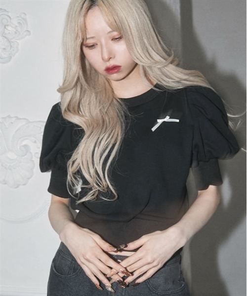 FickleBebe(フィクルベベ)の「パフスリーブフリーストップス(Tシャツ/カットソー・レディース・グレー/ブラック・FREE)」の18枚目の写真