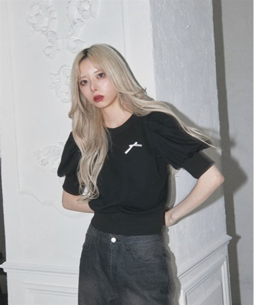 FickleBebe(フィクルベベ)の「パフスリーブフリーストップス(Tシャツ/カットソー・レディース・グレー/ブラック・FREE)」の19枚目の写真