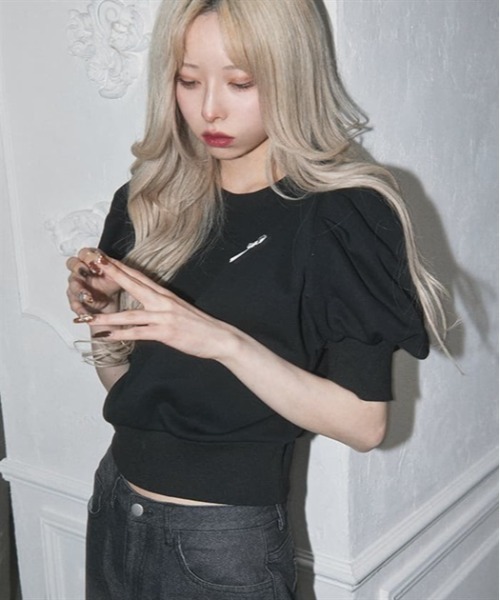 FickleBebe(フィクルベベ)の「パフスリーブフリーストップス(Tシャツ/カットソー・レディース・グレー/ブラック・FREE)」の20枚目の写真