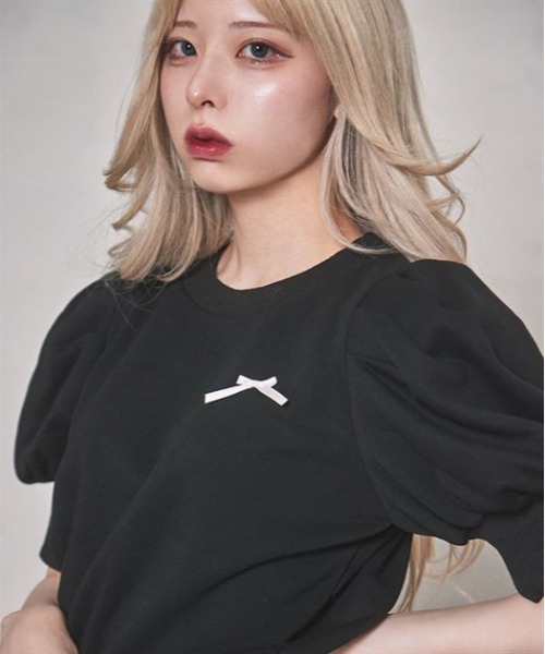 FickleBebe(フィクルベベ)の「パフスリーブフリーストップス(Tシャツ/カットソー・レディース・グレー/ブラック・FREE)」の3枚目の写真
