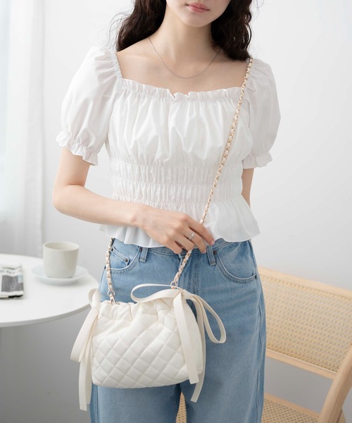 WEGO（ウィゴー）の「WEGO/サイドリボンキルティングショルダー（ショルダーバッグ・レディース・ホワイト/ブラック・FREE）」の13枚目の写真