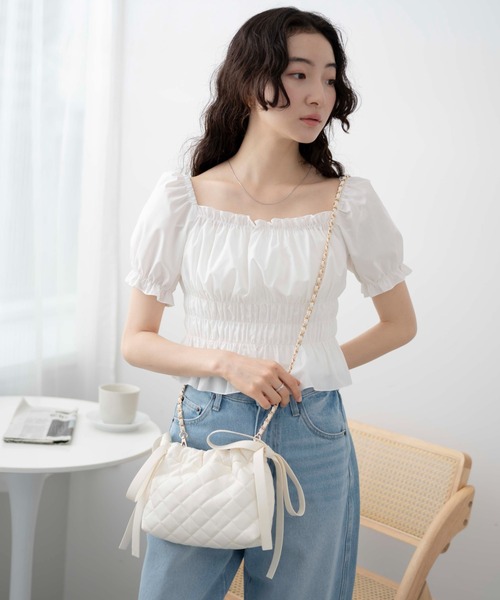 WEGO（ウィゴー）の「WEGO/サイドリボンキルティングショルダー（ショルダーバッグ・レディース・ホワイト/ブラック・FREE）」の14枚目の写真