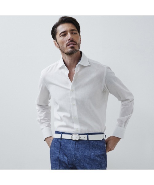 セール】春夏コットンリネンシャツ 綿麻 シャンブレー 長袖 ワイド