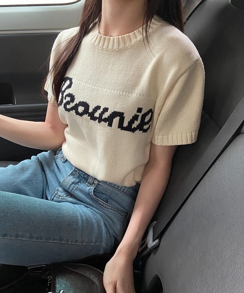 RiLi（リリ）の「半袖ロゴニット【RL】（Tシャツ/カットソー・レディース・アイボリー/ネイビー・FREE）」の5枚目の写真