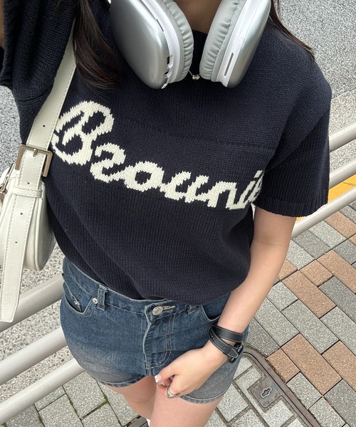 RiLi（リリ）の「半袖ロゴニット【RL】（Tシャツ/カットソー・レディース・アイボリー/ネイビー・FREE）」の11枚目の写真