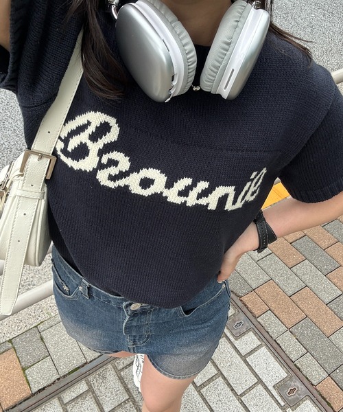 RiLi（リリ）の「半袖ロゴニット【RL】（Tシャツ/カットソー・レディース・アイボリー/ネイビー・FREE）」の4枚目の写真