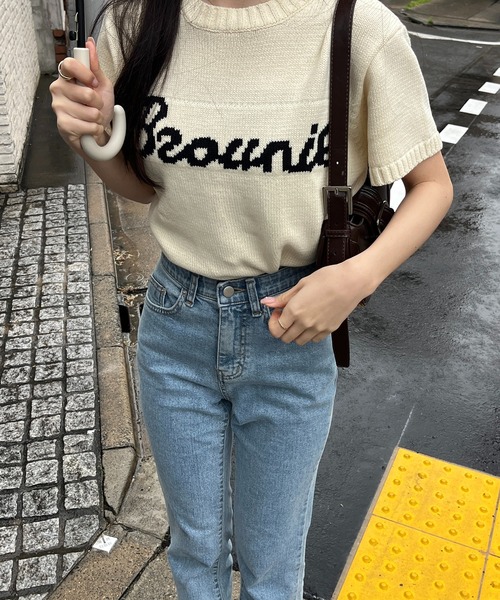 RiLi（リリ）の「半袖ロゴニット【RL】（Tシャツ/カットソー・レディース・アイボリー/ネイビー・FREE）」の6枚目の写真