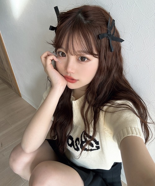 RiLi（リリ）の「半袖ロゴニット【RL】（Tシャツ/カットソー・レディース・アイボリー/ネイビー・FREE）」の3枚目の写真