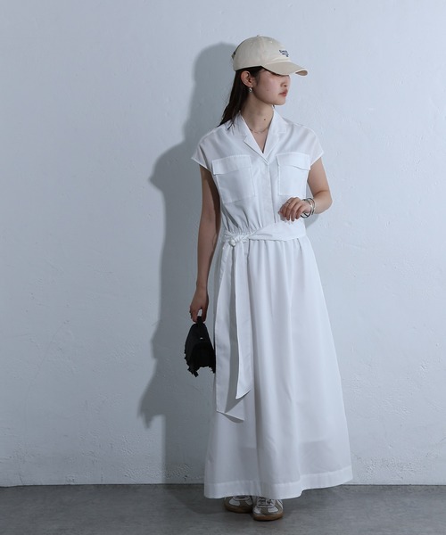 COLONY 2139（コロニートゥーワンスリーナイン）の「開襟シャツワンピース（シャツワンピース・レディース・オフホワイト/チャコールグレー・FREE）」の4枚目の写真