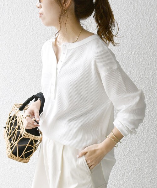 SHIPS any:〈洗濯機可能〉ワッフル ヘンリーネック ラウンドヘム プル