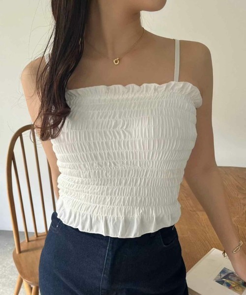 one after another NICE CLAUP（ワンアフターアナザーナイスクラップ）の「シャーリングブラトップ（キャミソール・レディース・ブラック/オフホワイト/グレー・FREE）」の10枚目の写真