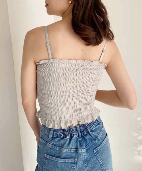 one after another NICE CLAUP（ワンアフターアナザーナイスクラップ）の「シャーリングブラトップ（キャミソール・レディース・ブラック/オフホワイト/グレー・FREE）」の9枚目の写真