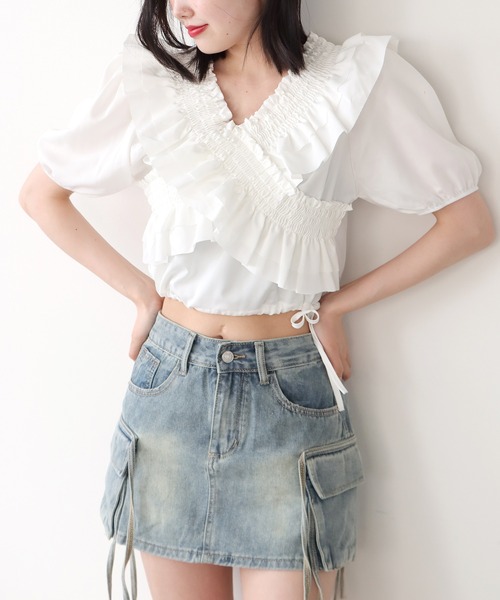 ROOPTOKYO（ループトウキョウ）の「フリル オフショル トップス（Tシャツ/カットソー・レディース・ブルー/ホワイト/ピンク・FREE）」の9枚目の写真