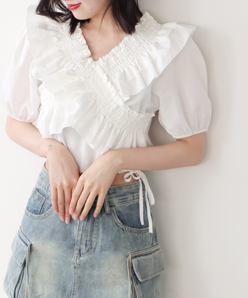 ROOPTOKYO（ループトウキョウ）の「フリル オフショル トップス（Tシャツ/カットソー・レディース・ブルー/ホワイト/ピンク・FREE）」の10枚目の写真